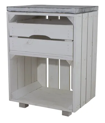 Produktbild von Süßer weißer Nachttisch mit Schublade, 30,5x40x57cm Holzbohlen Weinkisten Paletten