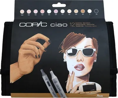 Obrázek produktu pro Lihové fixy COPIC Ciao oboustranné Brush & Chisel 12ks, pleťové tóny v penále
