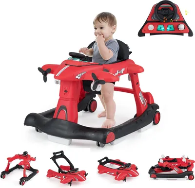 Produktbild von GOPLUS 6 in 1 Lauflernhilfe, Lauflernwagen mit einstellbarer Geschwindigkeit, 3 Höhen, Musik, Lichtern, Babywalker für Baby 6–18 Monaten (Rot)