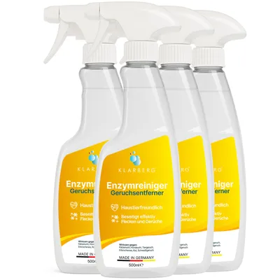 Produktbild von KLARBERG Enzymreiniger Spray 4x500ml - Geruchsneutralisierer - Entfernt Katzenurin & Hundeurin - für Polster und Teppiche