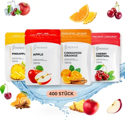 Produktbild von Wunder Zahnstocher mit Geschmack - 4er Pack Cool Fruit - 4x 100 Stück - Nachfüllbeutel - Apfel Kirsch Menthol Zimt Orange Ananas - vegan