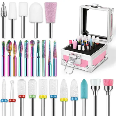 Produktbild von Nagelfräser Aufsätze Bits Set 26-teilig mit Halterung, 3/32 Zoll Keramik & Diamant Bits für Gelnägel, Acryl, Maniküre & Pediküre