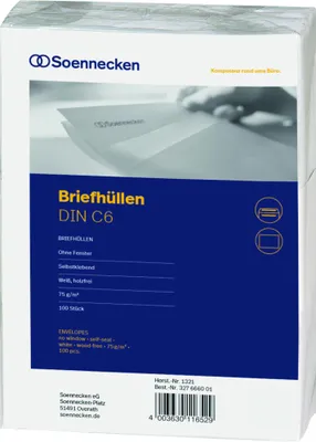 Produktbild von Soennecken Briefhülle 1321 C6 75g oF sk hf weiß 100 St./Pack.