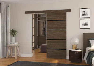 Produktbild von Schiebetüren Gleittüren Schiebetüre Schiebesysteme Türen auf Schiene Türen mit Schiebemechanismus - Wand-Schiebetür MULAN 96 – Choco, mit Soft-Close