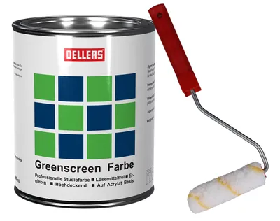 Produktbild von OELLERS Greenscreen Farbe 1L , professionelle Studio- und Wandfarbe inkl. Farbroller
