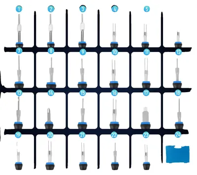 Obrázek produktu pro Sada nástrojů pro odstraňování konektorů, 23 dílů, ergonomické rukojeti, černá barva
