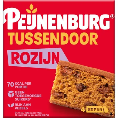Image de Peijnenburg Tussendoor Raisin Snack 115g – Gâteau juteux aux raisins, idéal comme collation ou petit-déjeuner