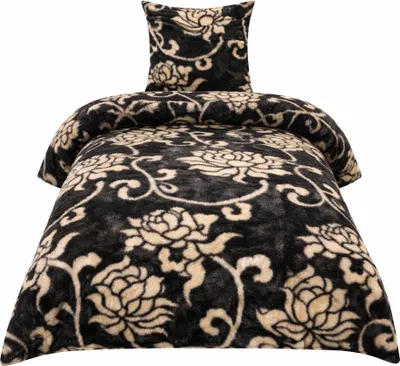Produktbild von Fleece Bettwäsche Flausch 135x200 80x80cm Blumen braun: 2tlg.