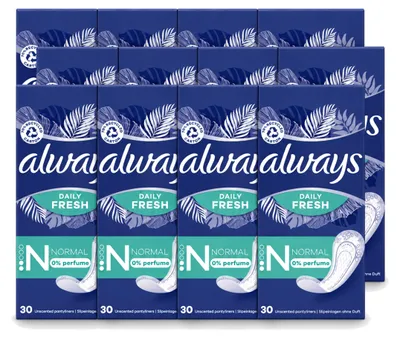 Image de 12 protections hygiéniques Always Daily Fresh, normales, non parfumées, pack économique, 12 pièces