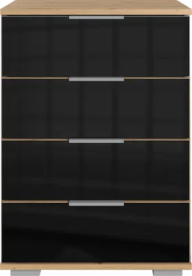 Produktbild von Schlafzimmer Nachttisch Nachtschrank, auch für Boxspringbett geeignet, in Artisan Eiche Nb. mit schwarzem Glas ELSTRA-43, B/H/T ca. 52/74/38 cm
