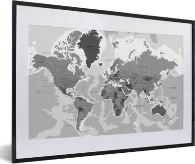 Produktbild von MuchoWow® Gerahmtes Poster Weltkarte - Farben - Buchstaben - Kinder - Jungen - Mädchen 60x40 cm - Poster mit Schwarzem Bilderrahmen Wandposter Rahmen Foto Bilder - Schlafzimmer - Plakat in Rahmen - Drucken
