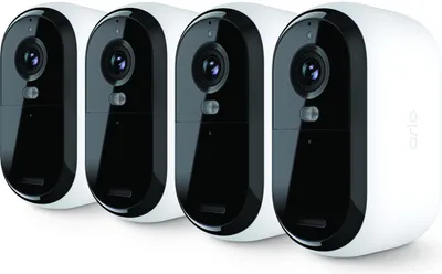 Produktbild von Arlo Essential Outdoor Überwachungskamera, 4er Set, IP-Sicherheitskamera, Innen & Außen, Kabellos, Decke/Wand/Stange, Weiß, Patrone (Form)