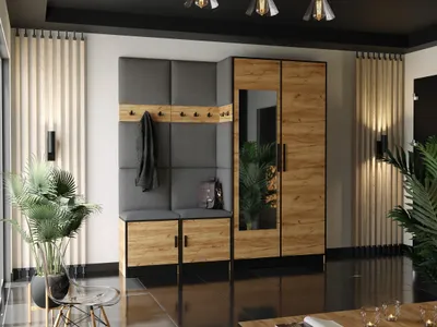 Produktbild von KIER FURNITURE Garderobe Roj21 - 211,2x205x39cm Eiche Craft Gold + Stoff Grau