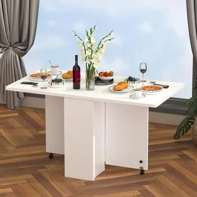 Produktbild von OYAJIA Klapptisch Esstisch Klappbarer Tisch mit Offenen Ablagen und Riemenscheibe  für Kleine Räume, Esszimmer 140 x 75 x 74 cm, Weiß, Küchentisch