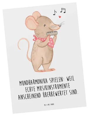 Produktbild von Mr. & Mrs. Panda Grußkarte Mundharmonika Freude - Weiß - Geschenk, Ironie, Instrument, Folklore, Ansichtskarte, Fotokarte, Musiker, Humor, Postkarte, Musik, Postkarten