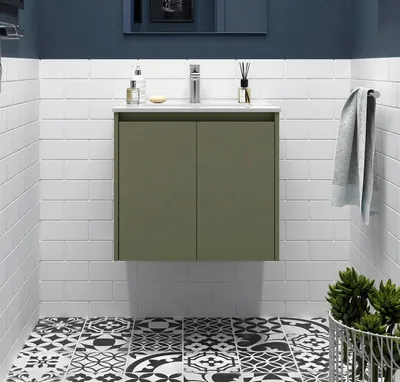 Produktbild von Noja Unterschrank 600 2 Türen + Waschbecken Green Satin