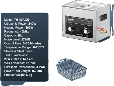 Immagine prodotto di Pulitore a ultrasuoni, opzioni di capacità multiple, efficace sistema di riscaldamento, 10L