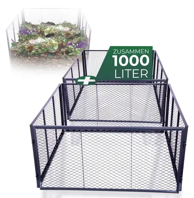 Obrázek produktu pro Novatool zahradní kompostér kovový 100x100x100 cm, s rozšiřitelným zásuvným systémem, kovový kompostér s práškovým nástřikem a objemem 1000 litrů, kompostovací drátěná mřížka, kompostovací box, kompostér na organický trávník
