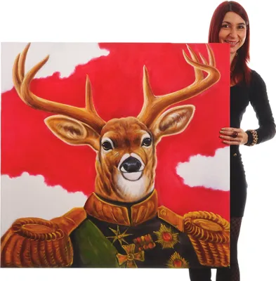 Obrázek produktu pro Olejomalba Jelen, 100% ručně malovaná nástěnná malba XL, 100x100cm