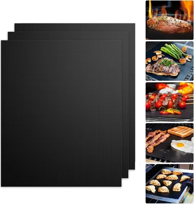 Produktbild von BBQ Grillmatte für Gasgrill 3er Set, 50x40cm Ofenmatte Backofen Grillfolie für Holzkohlegrill, Elektronischen Grill, Hitzebeständig & Zuschneidbar