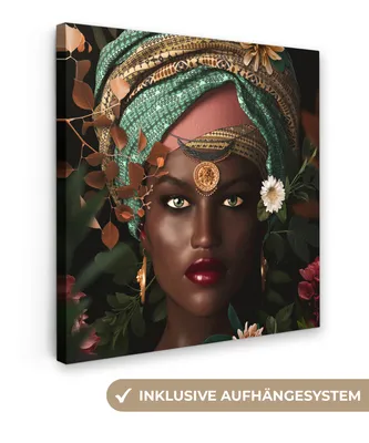 Produktbild von MuchoWow® - Leinwandbilder - Frau - Blumen - Schmetterlinge - Pflanzen - Schmuck - Luxus, Wandbild, Wanddeko Bilder Wohnzimmer, 90x90 cm
