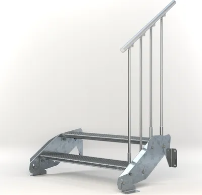 Produktbild von Stahltreppe 2 Stufen bis Höhe 44 cm, Laufbreite : 110 cm Geländer rechts ST 1 (31 / 31 mm)
