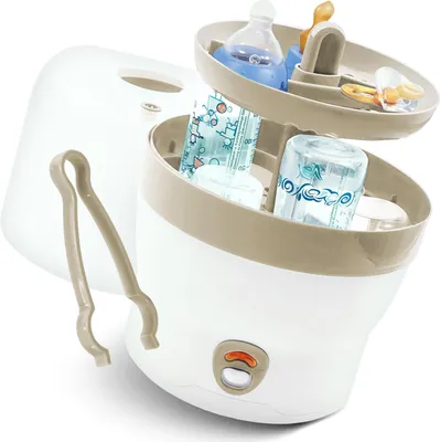 Produktbild von Babyruf BS 29b Sterilisator für Babyflaschen | Dampfsterilisator & Vaporisator | bis zu 6 Flaschen | Baby Erstausstattung Neugeborene | Flaschenreiniger | Baby Zubehör | weiß/ocker