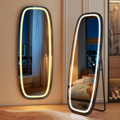 Immagine prodotto di Specchio a figura intera illuminato, 160 x 50 cm, nero | Specchio da terra, specchio da parete, 3 colori di luce, luminosità regolabile, modello DM41801B