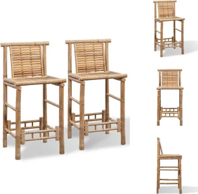 Image de vidaXL Tabouret de bar en bambou 2 pcs - Tabouret de bar