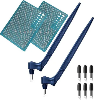 Produktbild von Handwerk-Schneidwerkzeug - 360-Grad-Schneidmesser - Edelstahl - Schneidmatte für Scrapbooking - 4 Ersatzblätter - 2 Schneidplatten