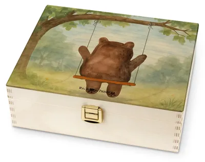 Produktbild von Mr. & Mrs. Panda Teebox Bär Schaukel Design - Weiß - Geschenk, Holz, Tee Box, für Paare, Teddy, Teedose, Teebehälter