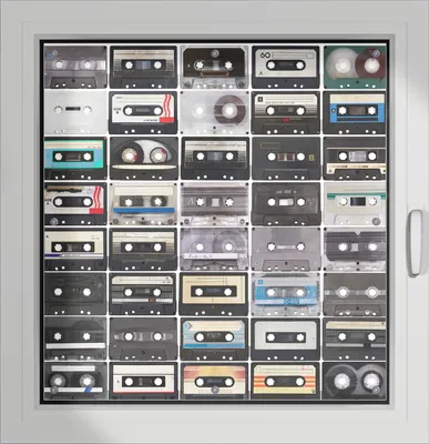 Produktbild von Wallario Lichtschutzbild, Dekorativer Sichtschutz Sonnenschutz 96 x 100 cm mit Motiv: Retro Kassetten - Verdunklung ohne Bohren