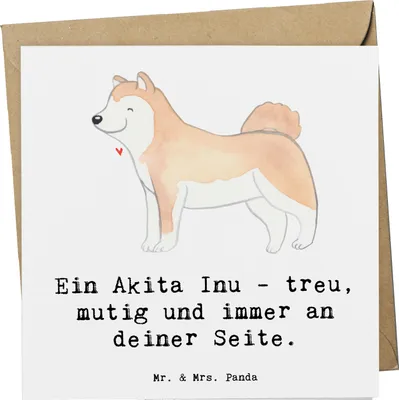 Produktbild von Mr. & Mrs. Panda Grußkarte Akita Inu Freund - Weiß - Geschenk, Hunderasse, Hunde, faltkarte, Freundschaft, japanische, Wachhunde, Hunderassen Beschreibung, Klappkarte