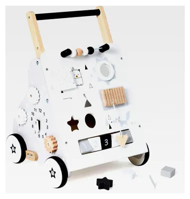 Produktbild von Lauflernwagen aus Holz, 8-in-1 als Laufwagen, Baby Lauflernhilfe aus Holz mit gummierten Rädern und Aktivitätszentrum