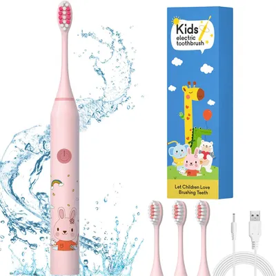 Produktbild von Elektrische Zahnbuerste Kinder, Kinderzahnbuerste Elektrisch ab 3 Jahre, 3 weiche Ersatzbuerstenkoepfen, 2 Minuten Smart Timer, Wasserdicht IPX6, fuer Empfindliche Babyzaehne  (Rosa)