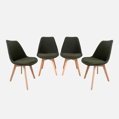 Immagine prodotto di Set di 4 sedie scandinave in legno di faggio e velluto a coste , Verde kaki