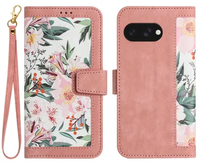 Productafbeelding van Voor Google Pixel 9a: Kunstleren telefoonhoesje met bloemenprint, roze