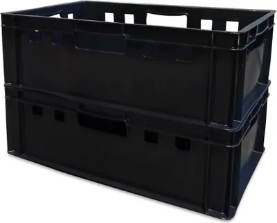 Produktbild von 2 Stück E2 Eurofleischkiste Stapelkiste Box Metzgerkiste lebensmittelecht schwarz (2xE2 schwarz)