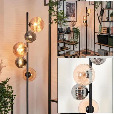 Produktbild von Garaguso Stehlampe aus Metall/Riffelglas in Schwarz/Rauch/Bernstein