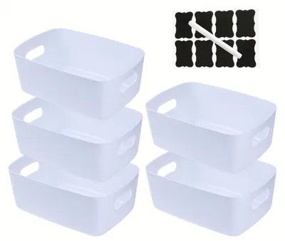 Zdjęcie produktu dla Omgoods - Zestaw 5 plastikowych koszy do przechowywania z uchwytami, idealnych do kuchni i łazienki