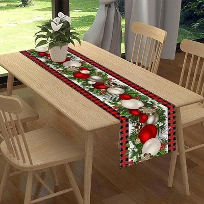 Obrázok produktu pre Vianočná obruska s červeno-čiernym vzorom, rozmer 33 x 183 cm.