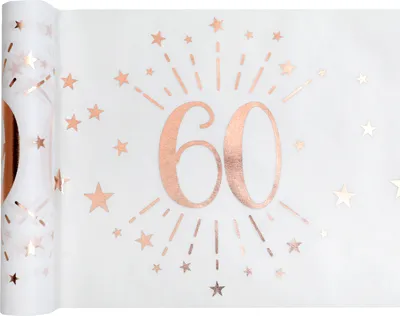 Produktbild von Tischläufer Vlies Weiß Zahl 60 Rosegold 5 m x 30 cm Geburtstag
