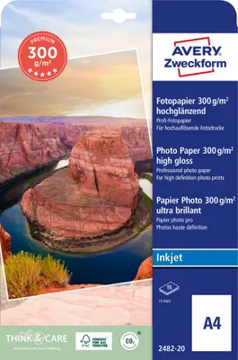 Produktbild von Avery Zweckform 2482-20 Premium Inkjet Fotopapier, A4, einseitig beschichtet, 300 g/m², 15 Blatt