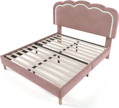 Produktbild von okwish Polsterbett 140 x 200cm mit Lattenrost und Verstellbares Kopfteil, Samt Rosa