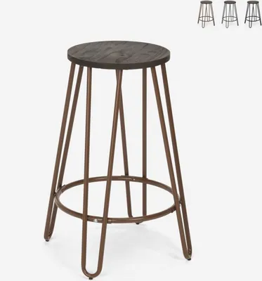 Produktbild von Hoher Hocker Industrielles Design Metall Holz für Bars, Restaurants, Küchen Carbon Top - Braun