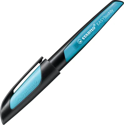 Produktbild von Schulfüller mit Linkshänder-Feder L - STABILO EASYbuddy in schwarz/himmelblau - Schreibfarbe blau (löschbar) - Einzelstift - inklusive Patrone