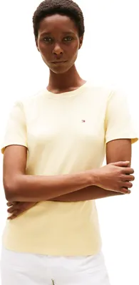 Produktbild von Tommy Hilfiger Damen T-Shirt Kurzarm New Slim Cody Rundhalsausschnitt, Gelb (Fro