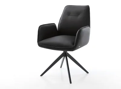 Produktbild von DELIFE Drehstuhl Zoa-Flex Echt-Leder Schwarz Kreuzgestell breit Schwarz 360° drehbar Wippfunktion Taschenfederkern