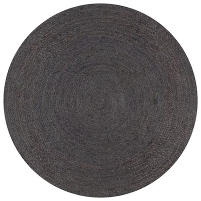 Imagen del producto de Alfombra redonda de yute, hecha a mano, de 120 cm de diámetro, en color gris oscuro