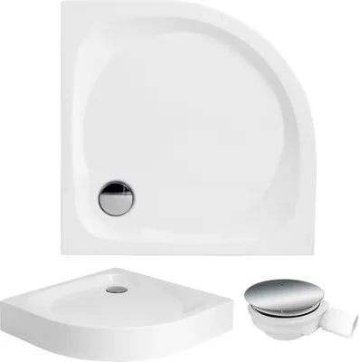 Zdjęcie produktu dla Brodzik półokrągły 80x80 cm z syfonem, biały, gładkie dno, Polimat